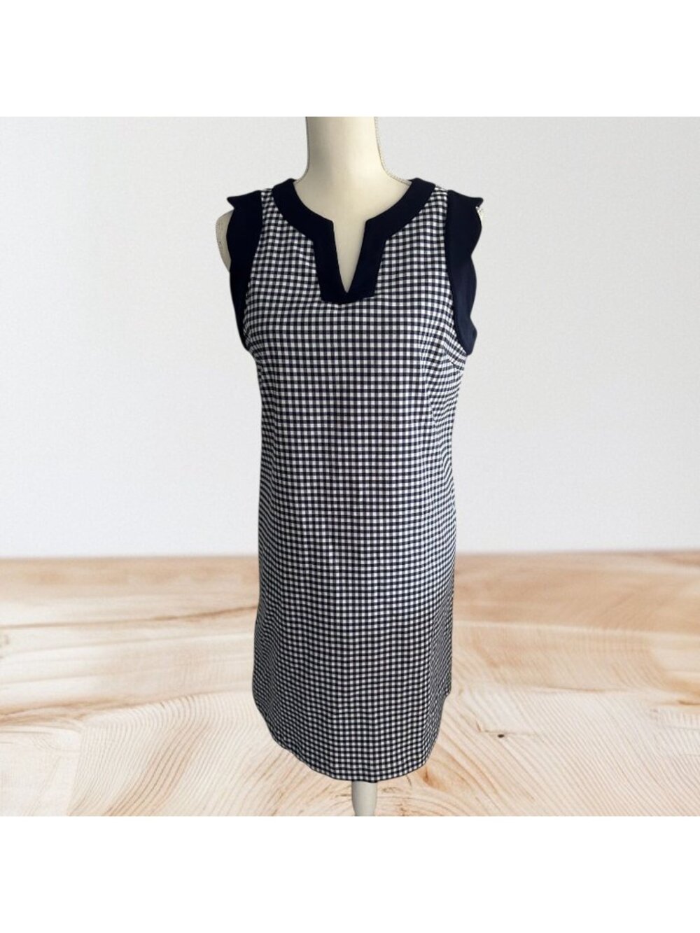 SARA CAMPBELL Blue White Gingham Plaid Shift Dress Size Small